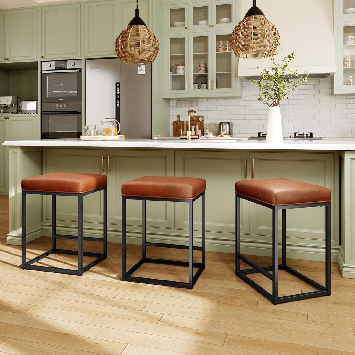 Counter Height Bar Stools Set of 2, Kitchen Backless Barstools 24 Inch