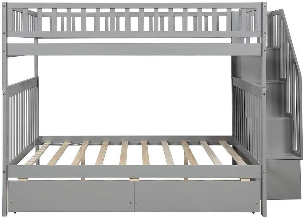 Bunk Beds Full over Full Size, Solid Wood Full Bunk Beds with Drawers