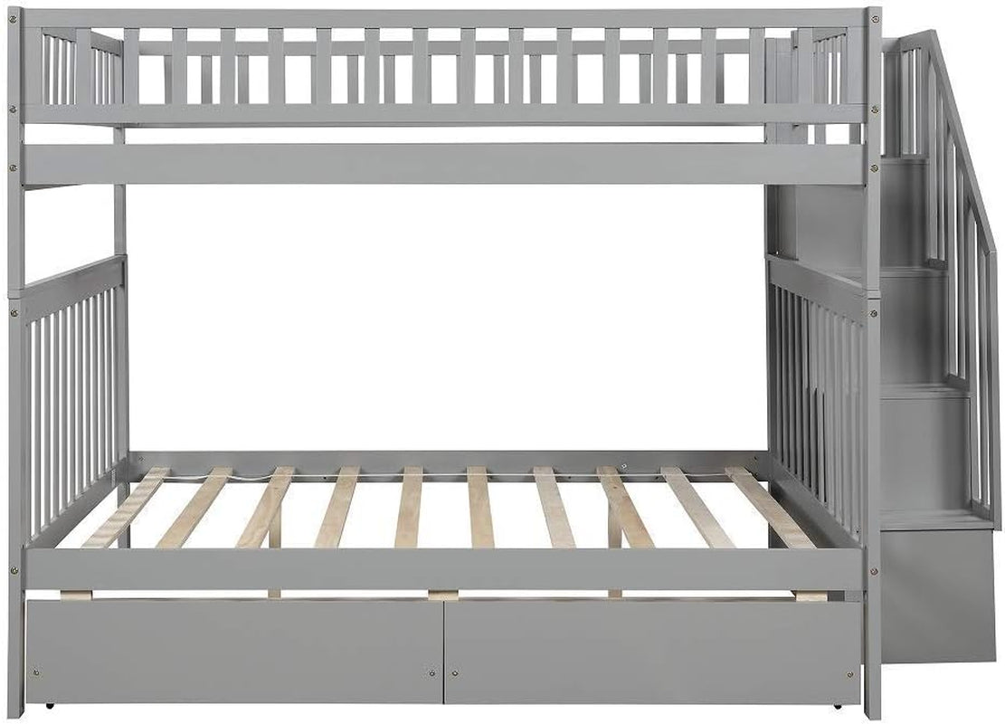 Bunk Beds Full over Full Size, Solid Wood Full Bunk Beds with Drawers