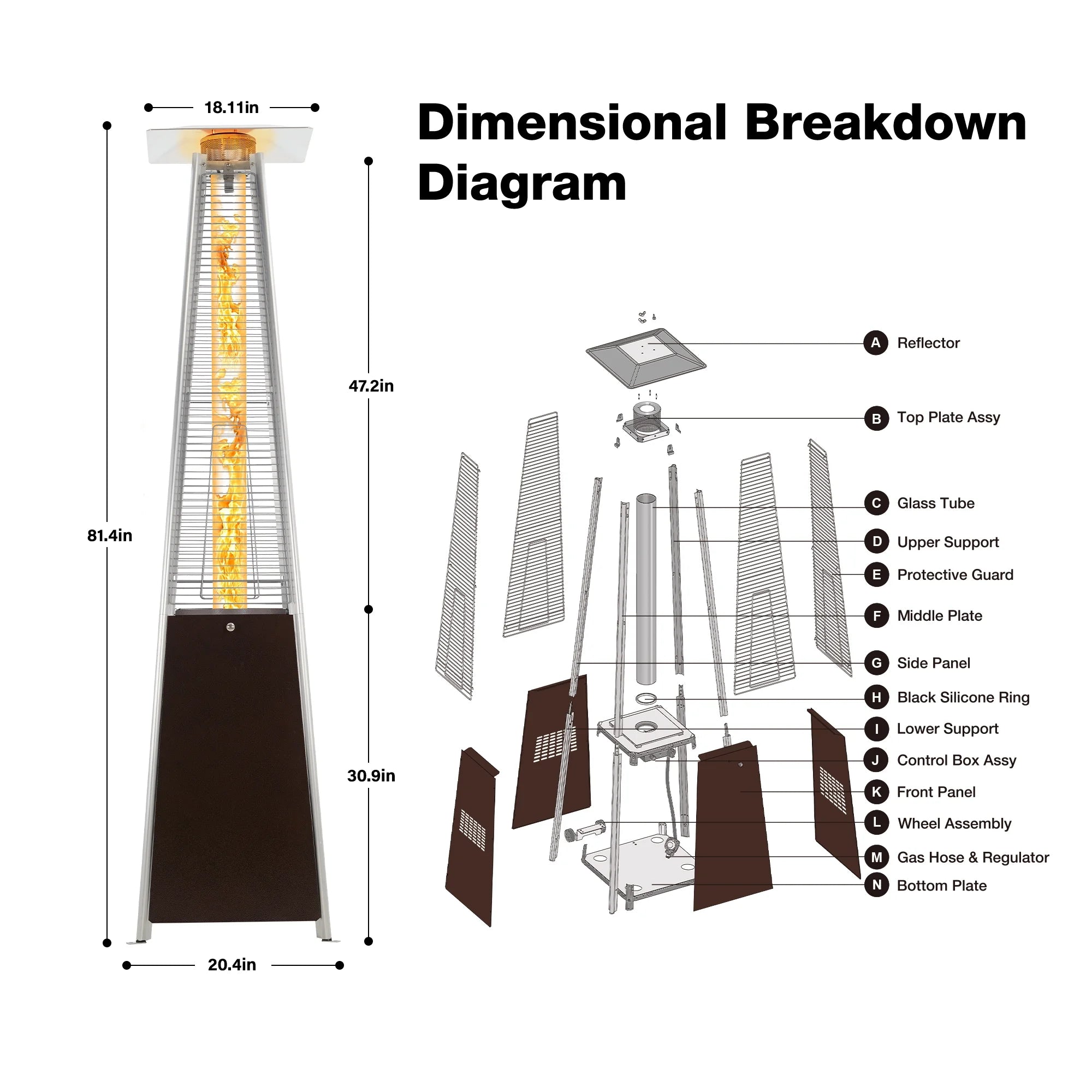 Patio Heater, 48000 BTU Outdoor Pyramid Patio Heater for Outdoor Use,