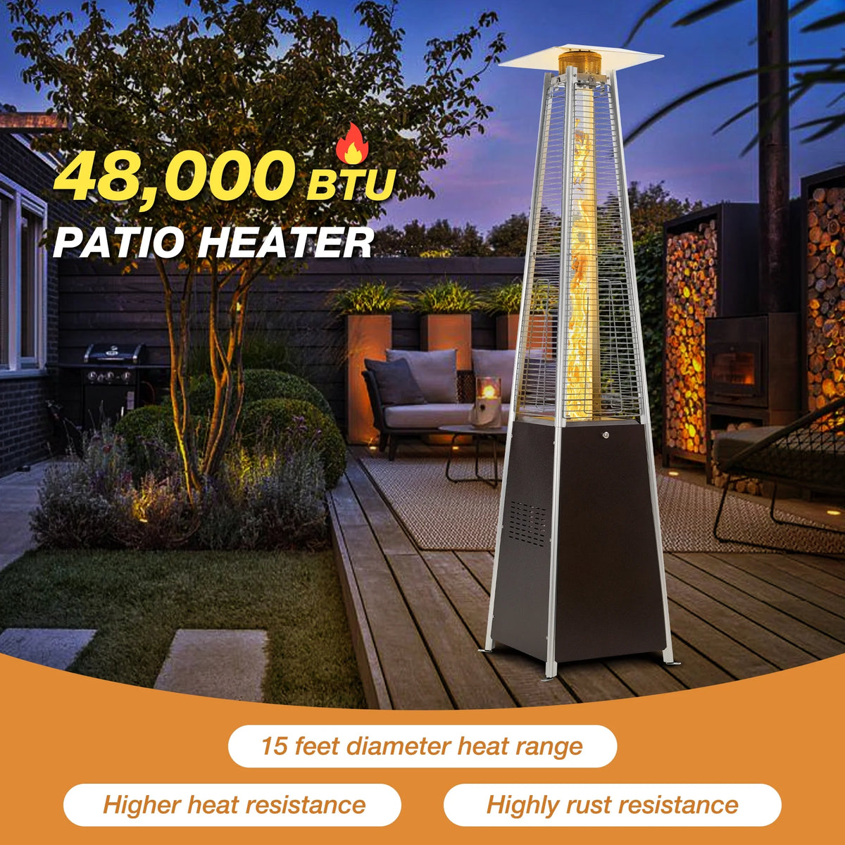 Patio Heater, 48000 BTU Outdoor Pyramid Patio Heater for Outdoor Use,