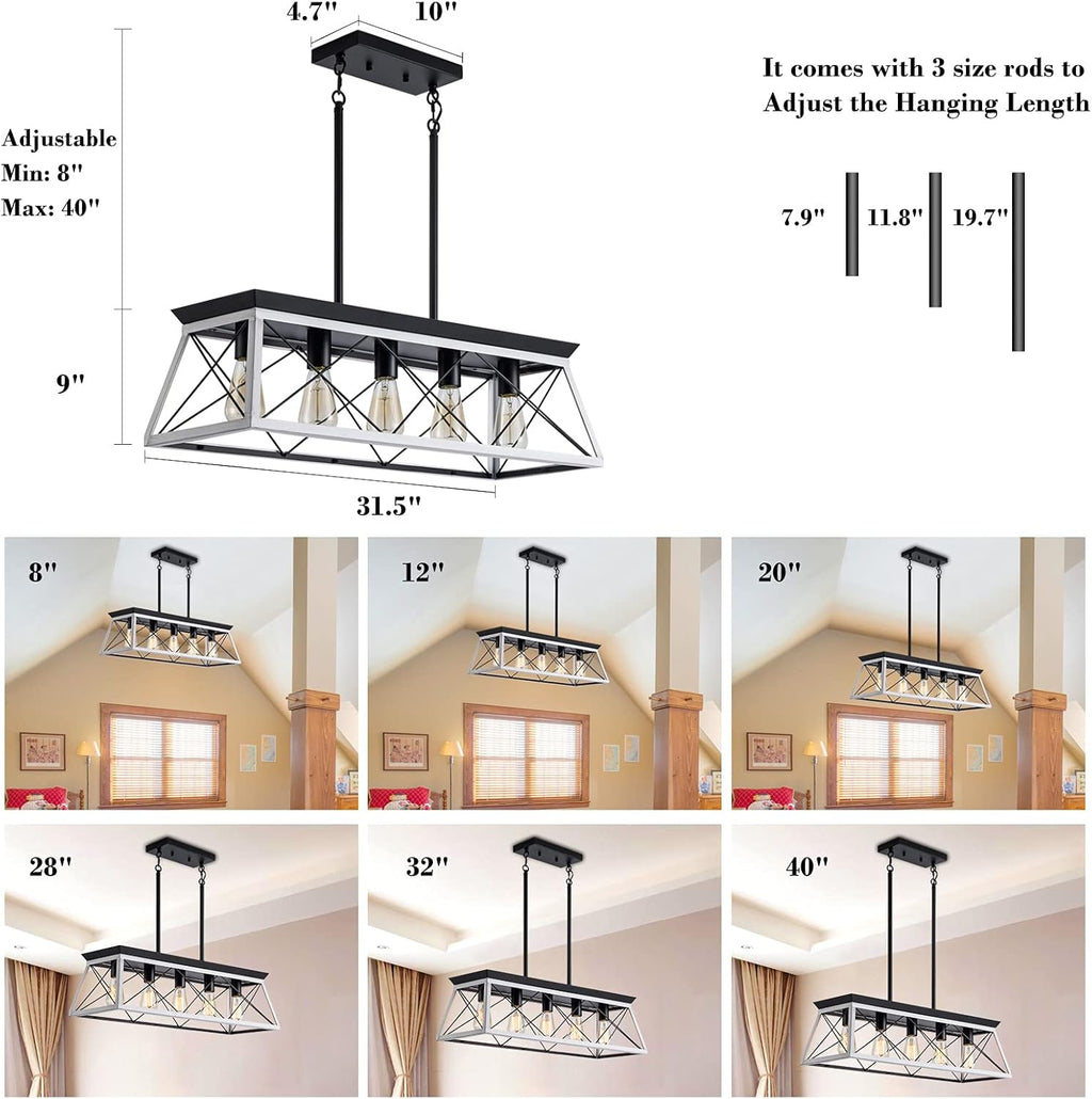 5-Light Pendant Lights Fixture, Farmhouse Chandeliers for Dining Room,