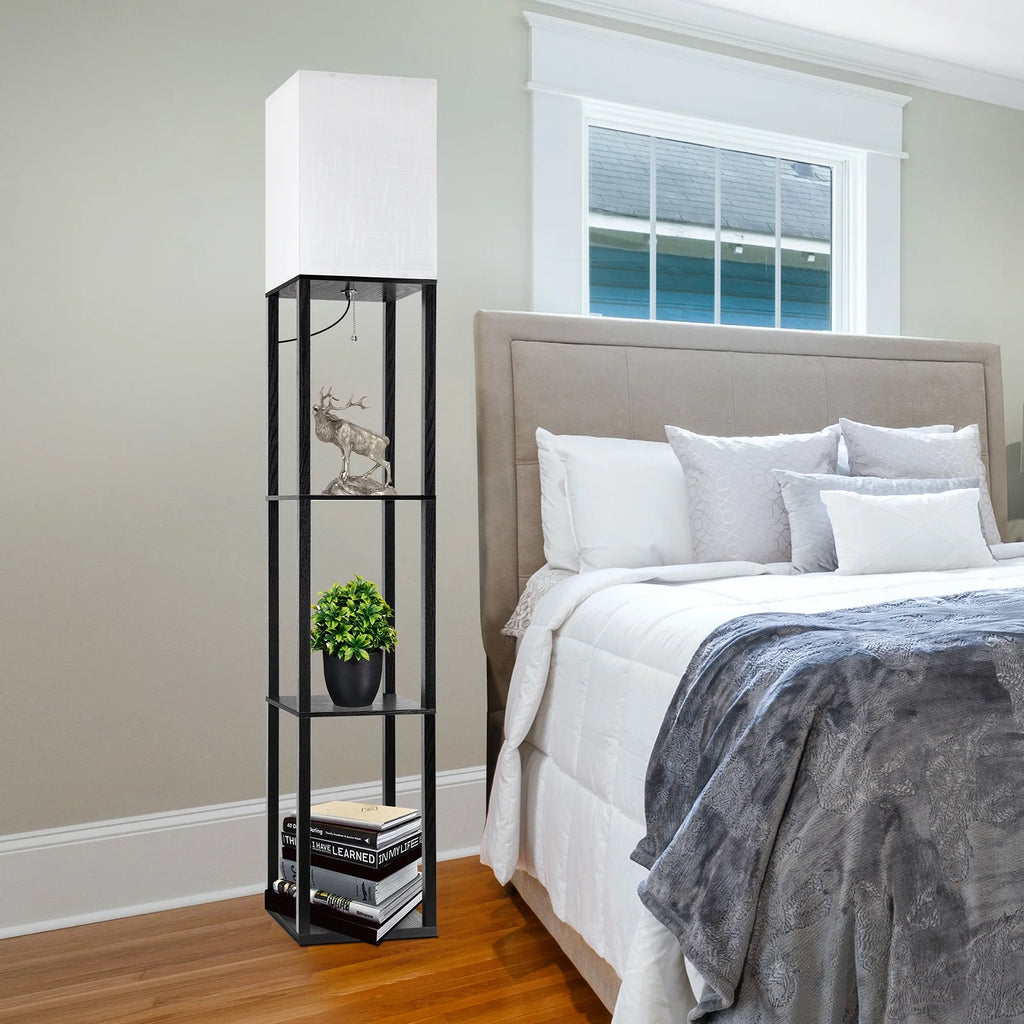 63" Shelf Floor Lamps with Shelves for Living Room Bedroom Office Wood
