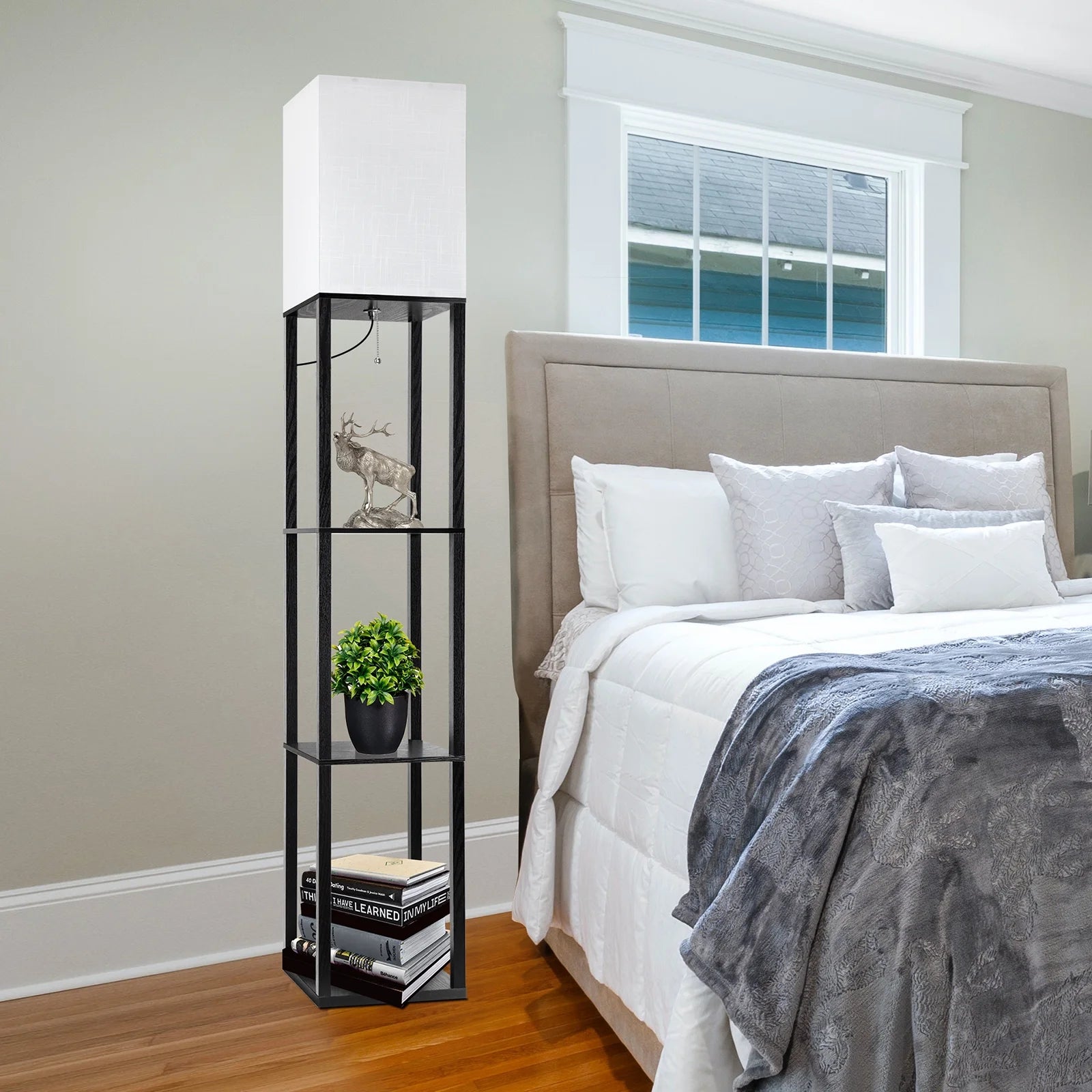 63" Shelf Floor Lamps with Shelves for Living Room Bedroom Office Wood