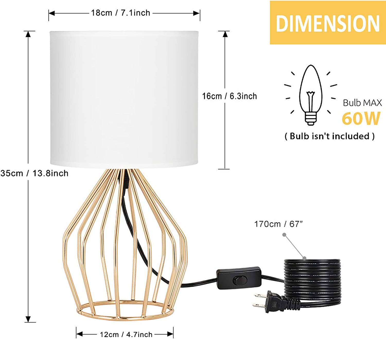 Gold Table Lamp - Modern Style Desk Lamp,13.8Inch,E26 Base Hollowed Out
