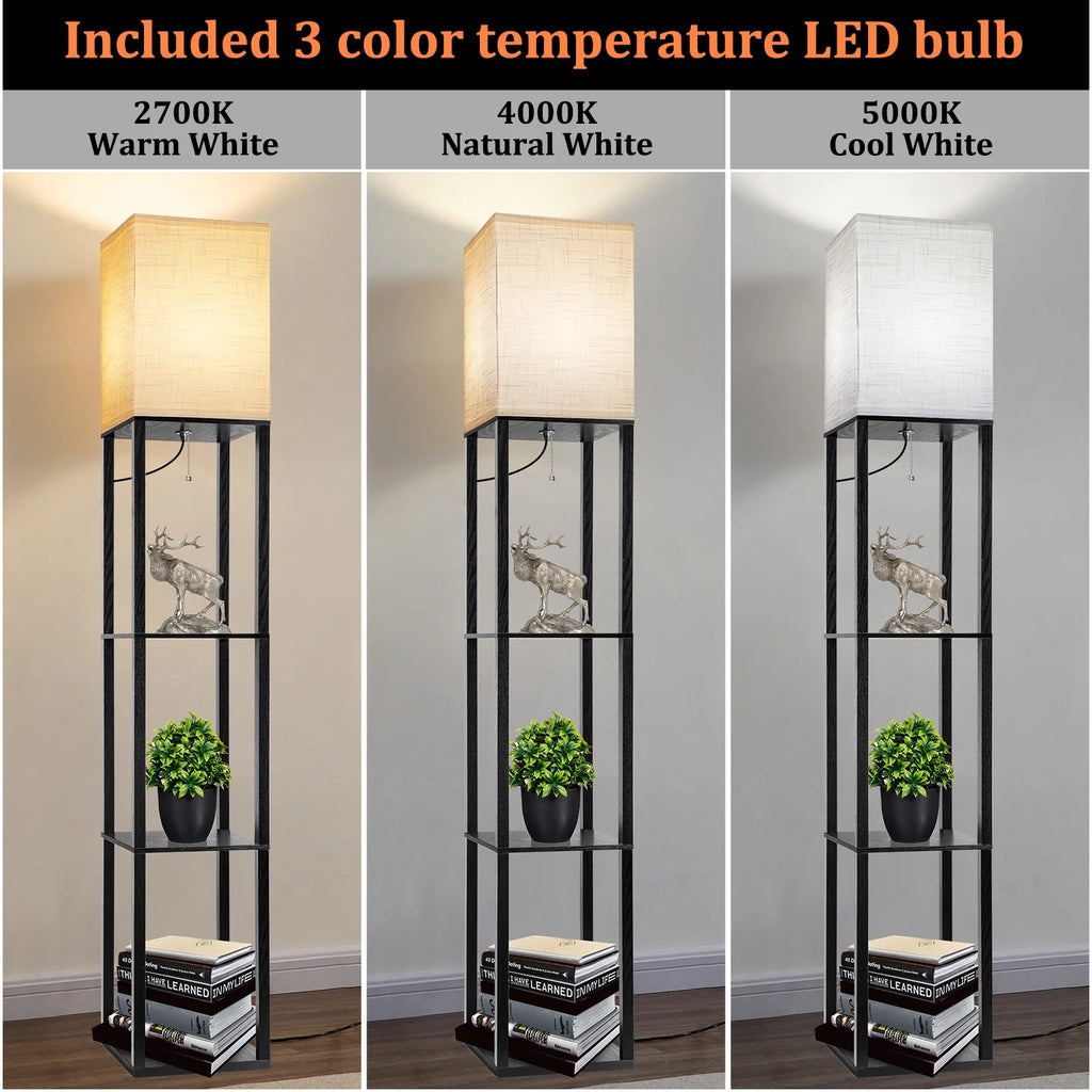 63" Shelf Floor Lamps with Shelves for Living Room Bedroom Office Wood