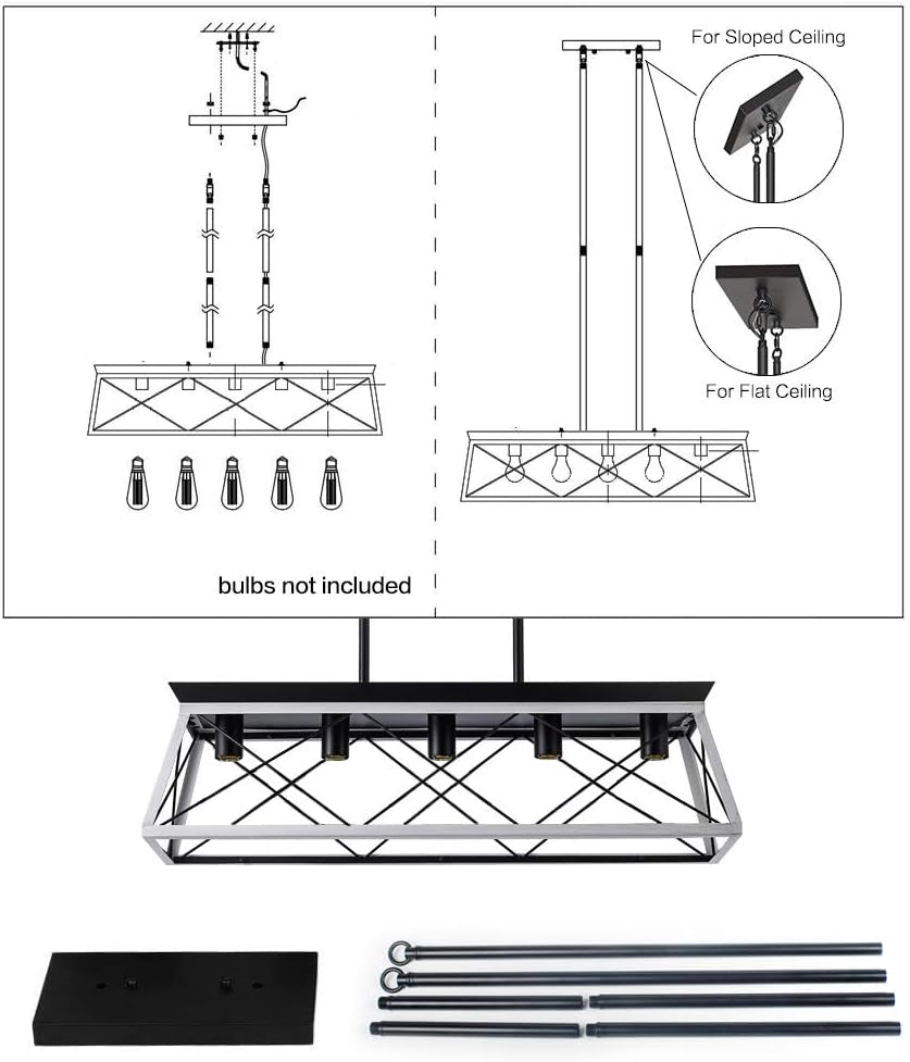 5-Light Pendant Lights Fixture, Farmhouse Chandeliers for Dining Room,