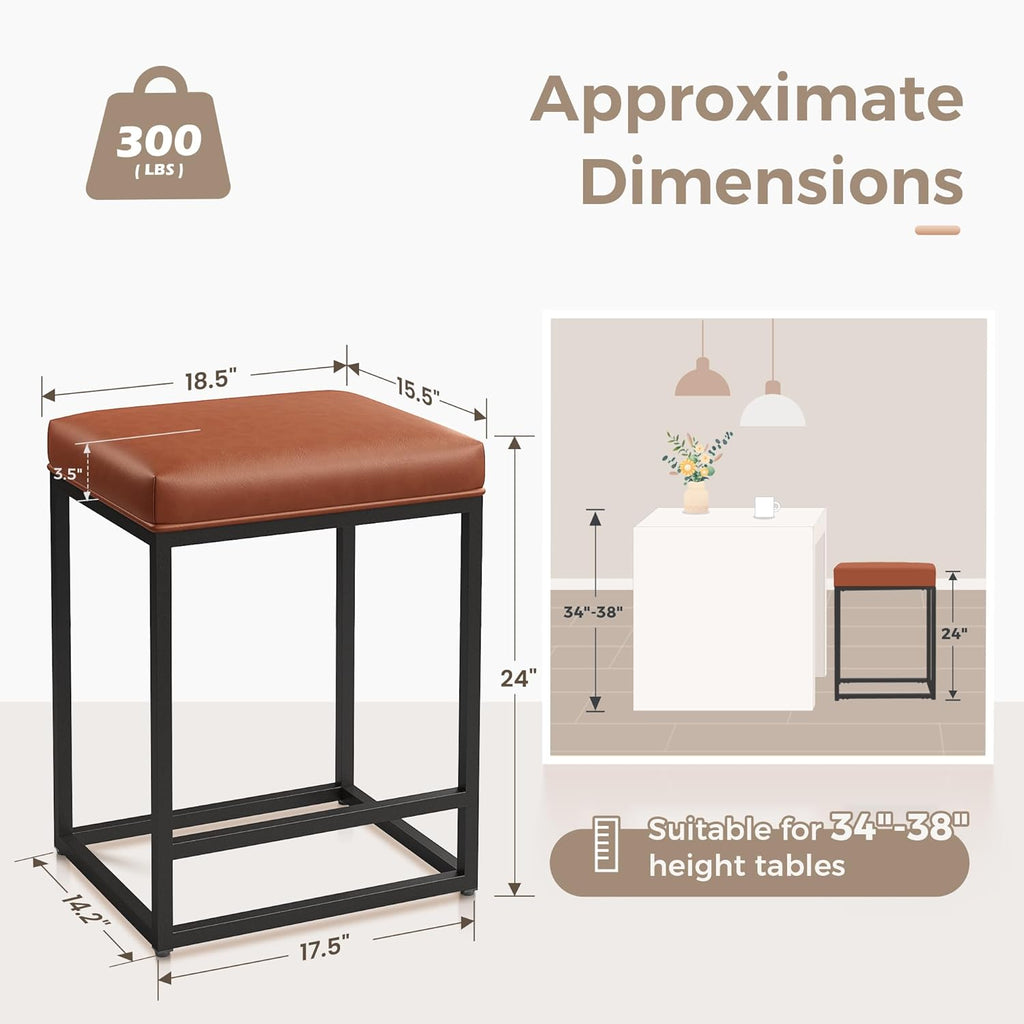 Counter Height Bar Stools Set of 2, Kitchen Backless Barstools 24 Inch