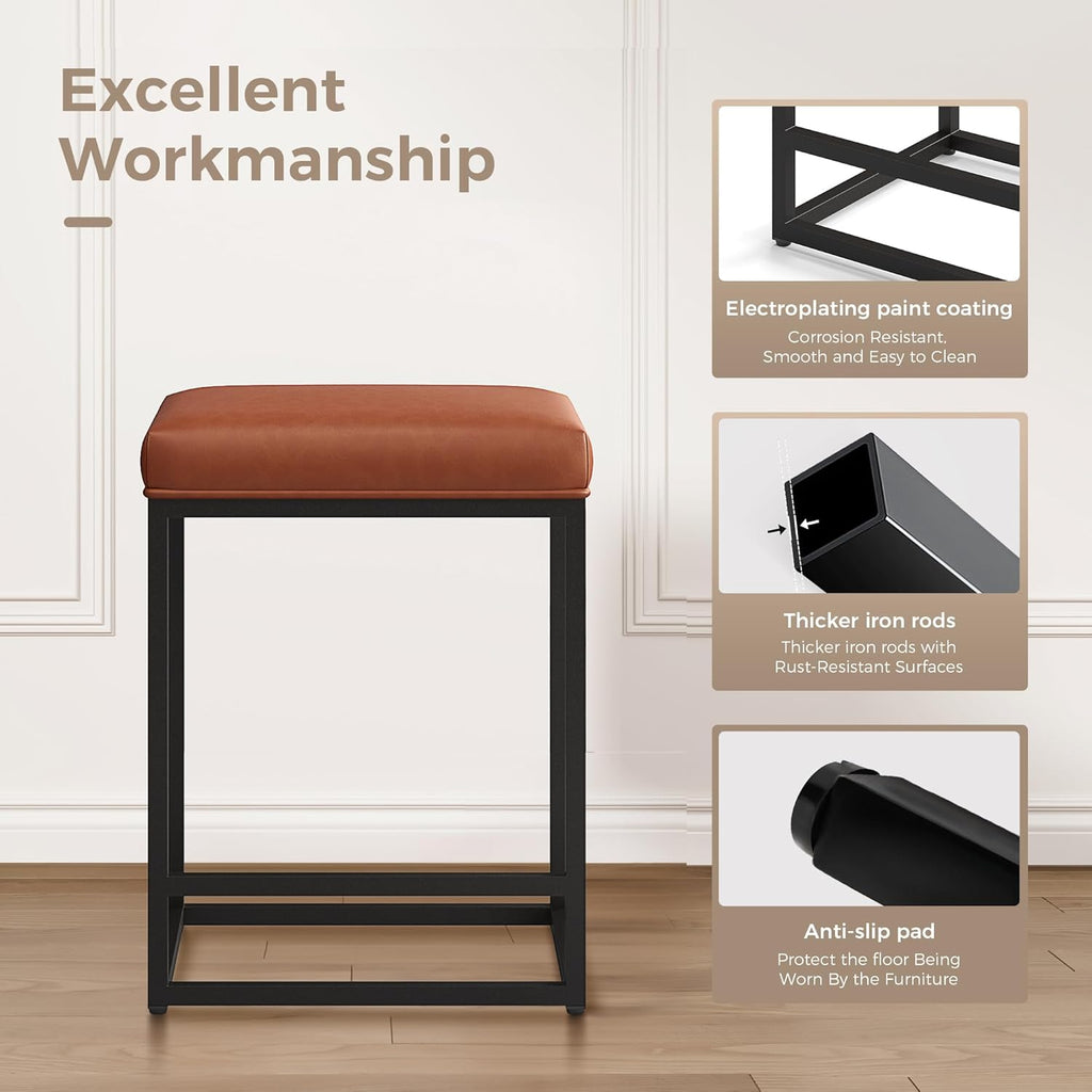 Counter Height Bar Stools Set of 2, Kitchen Backless Barstools 24 Inch