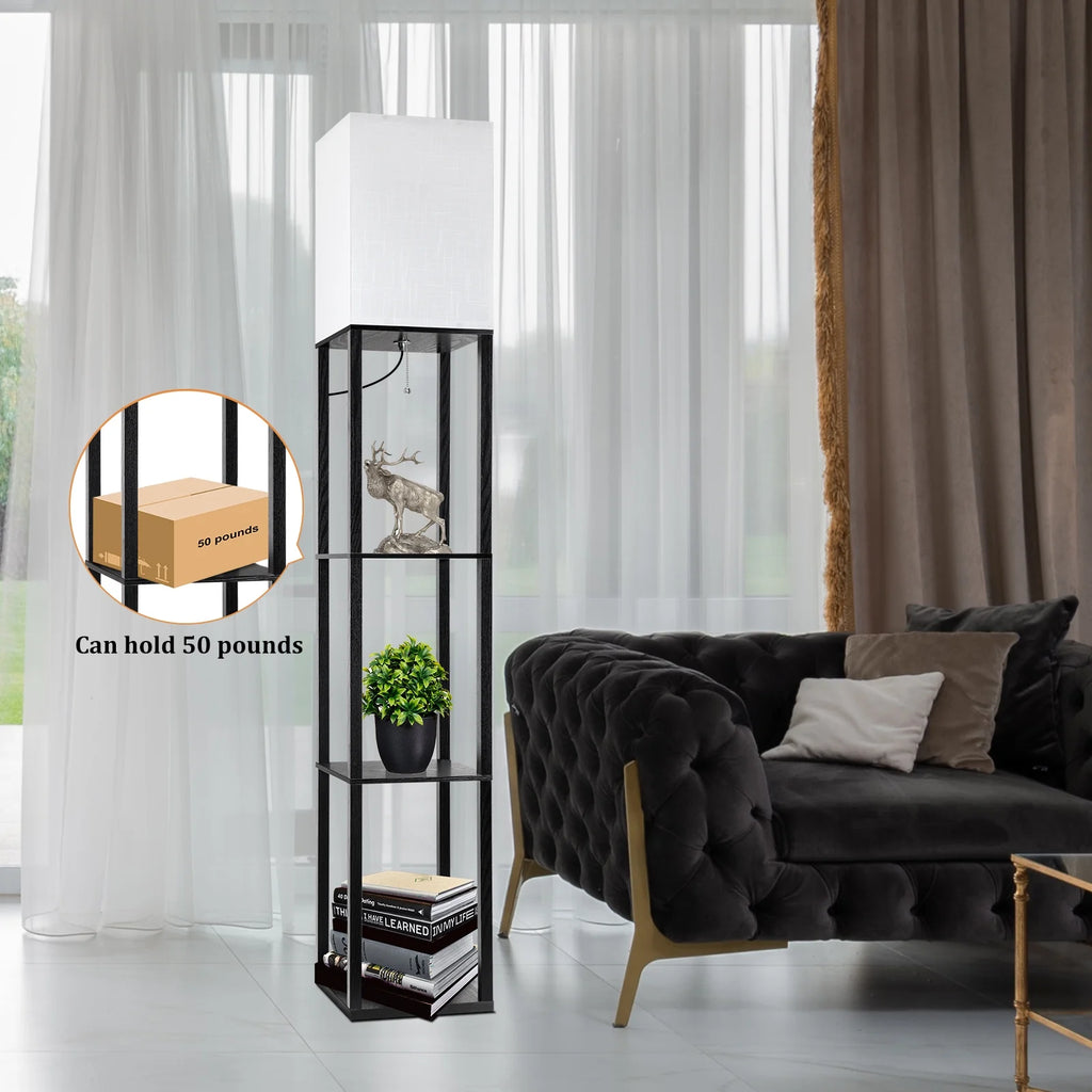 63" Shelf Floor Lamps with Shelves for Living Room Bedroom Office Wood