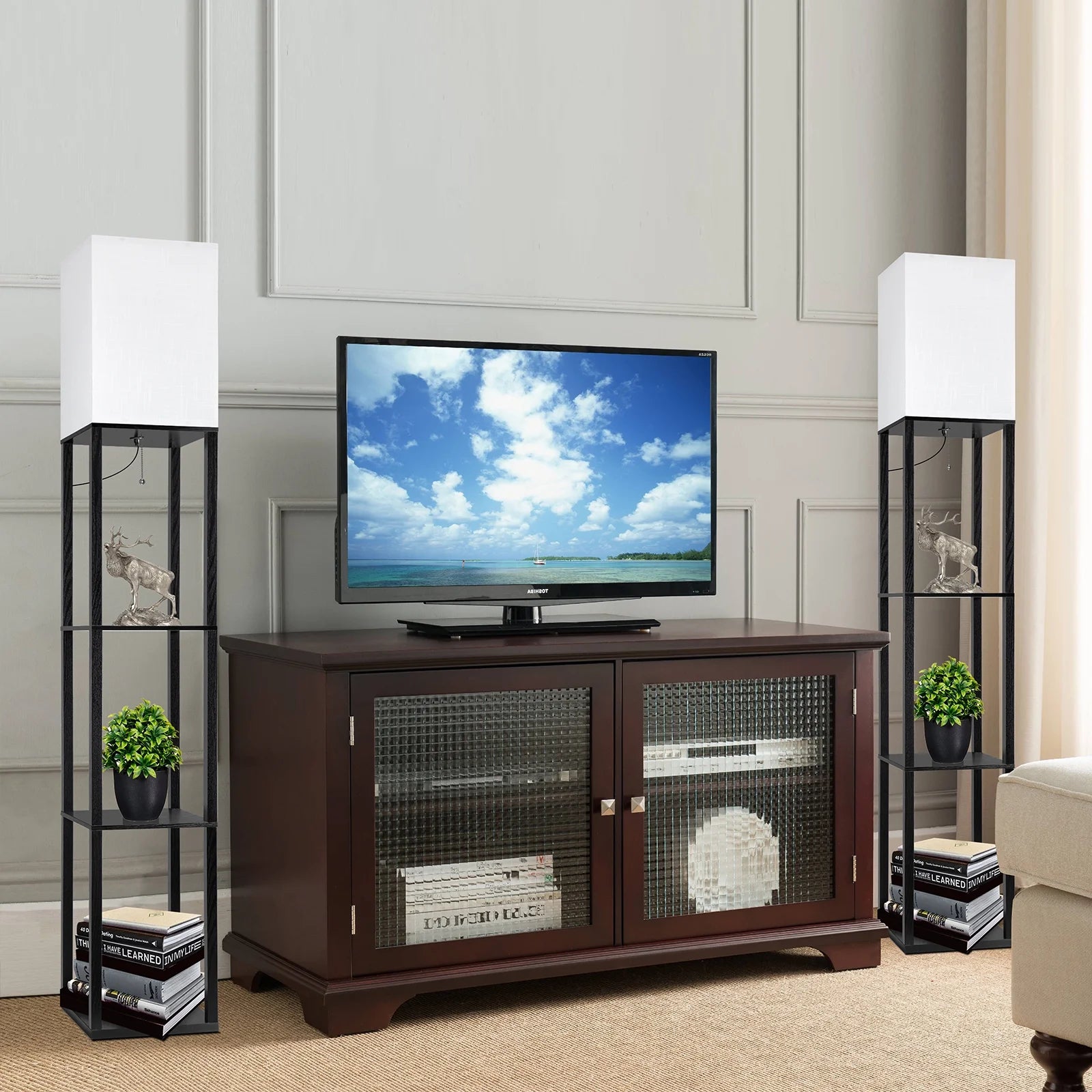 63" Shelf Floor Lamps with Shelves for Living Room Bedroom Office Wood