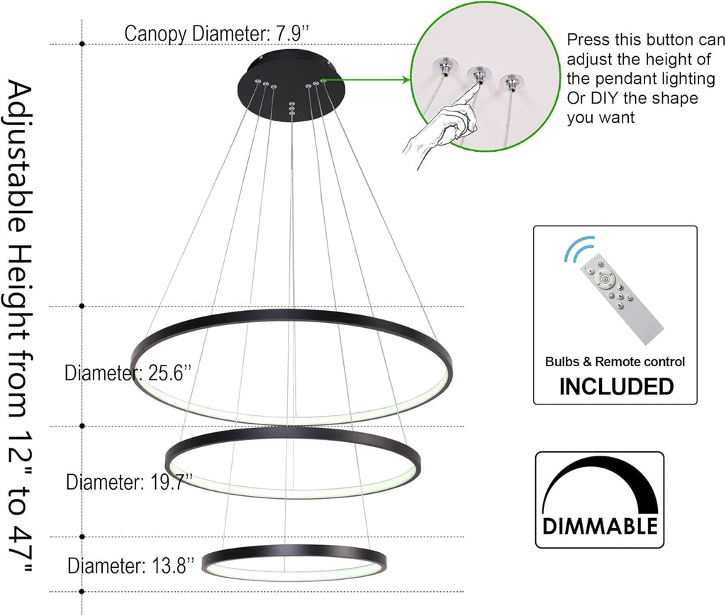Modern LED Chandelier Lighting Dimmable Ceiling Dining Room Chandeliers