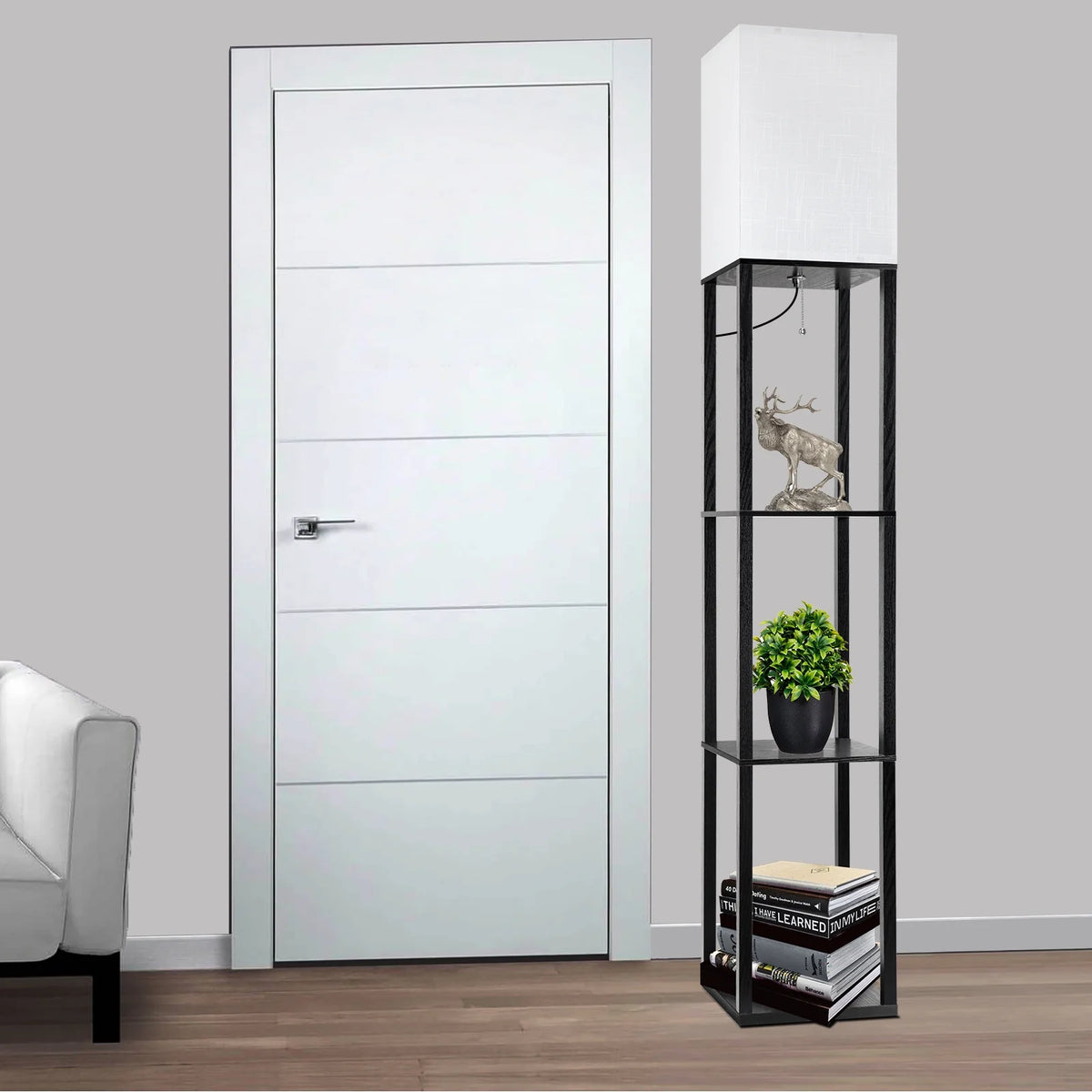 63" Shelf Floor Lamps with Shelves for Living Room Bedroom Office Wood