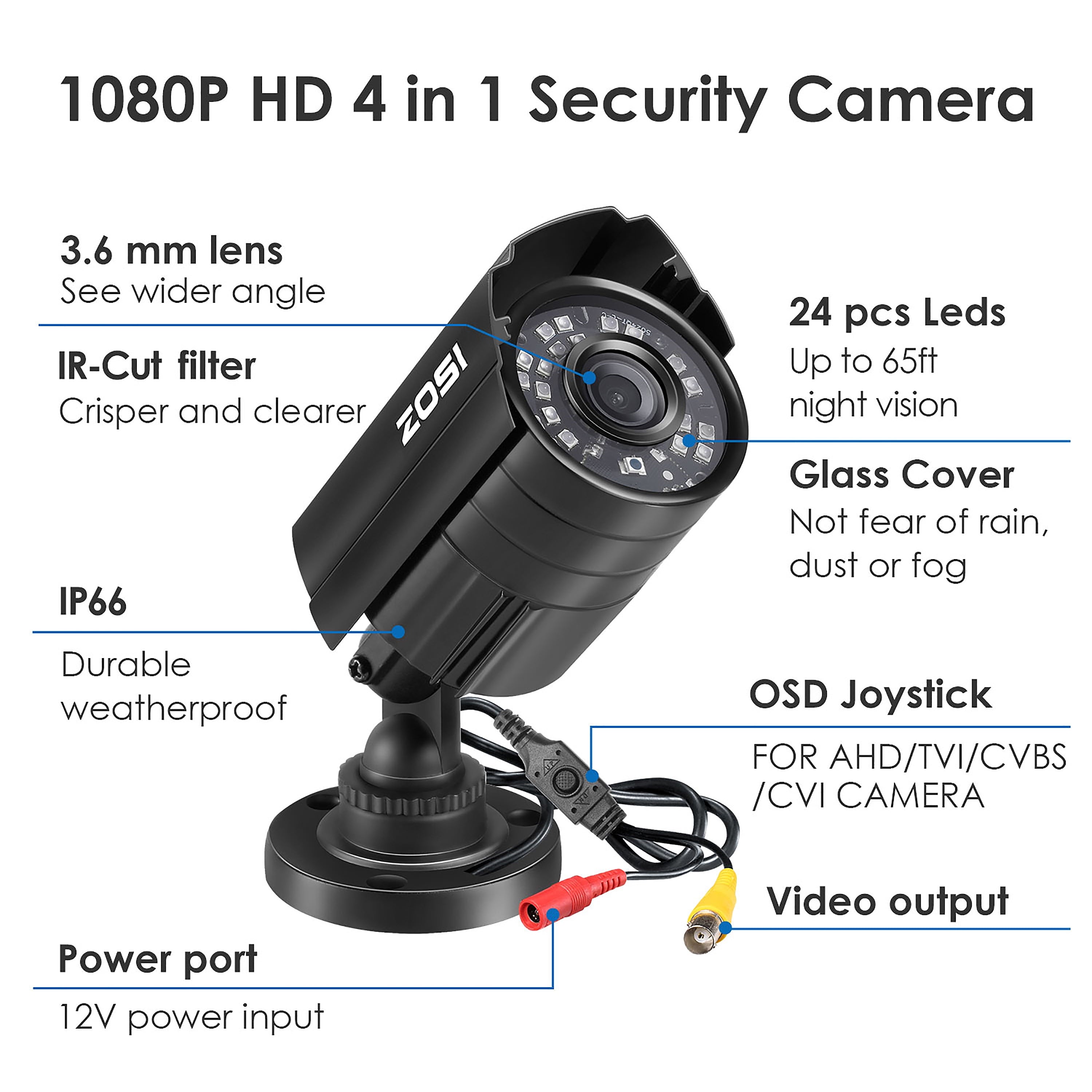 1080P HD TVI Security Camera, 4 in 1 Wired Security Camera