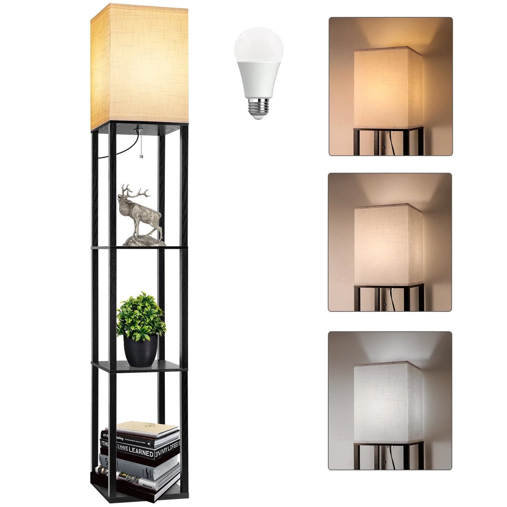 63" Shelf Floor Lamps with Shelves for Living Room Bedroom Office Wood