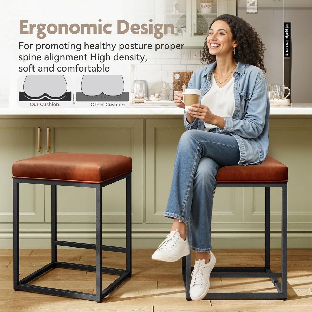 Counter Height Bar Stools Set of 2, Kitchen Backless Barstools 24 Inch
