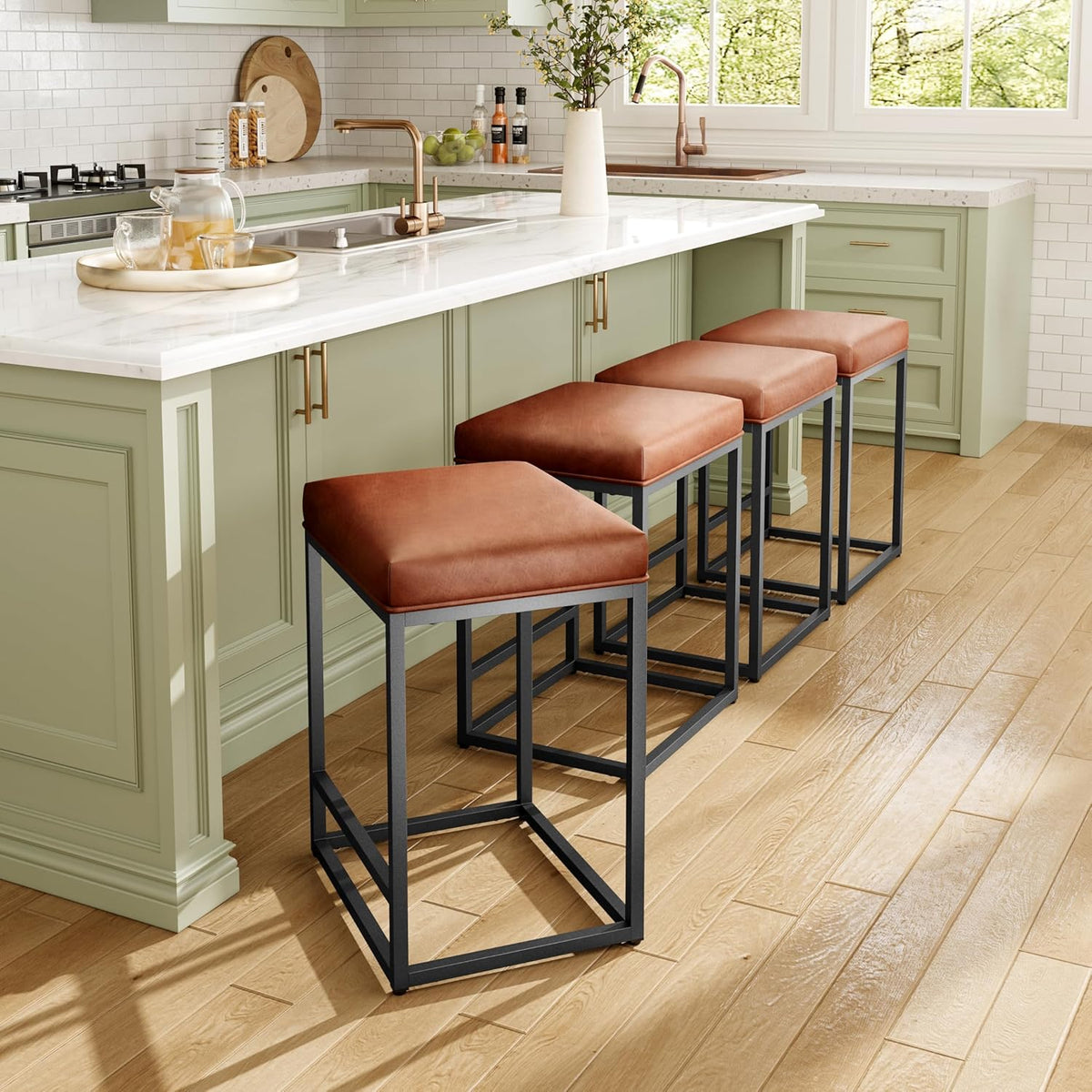 Counter Height Bar Stools Set of 2, Kitchen Backless Barstools 24 Inch